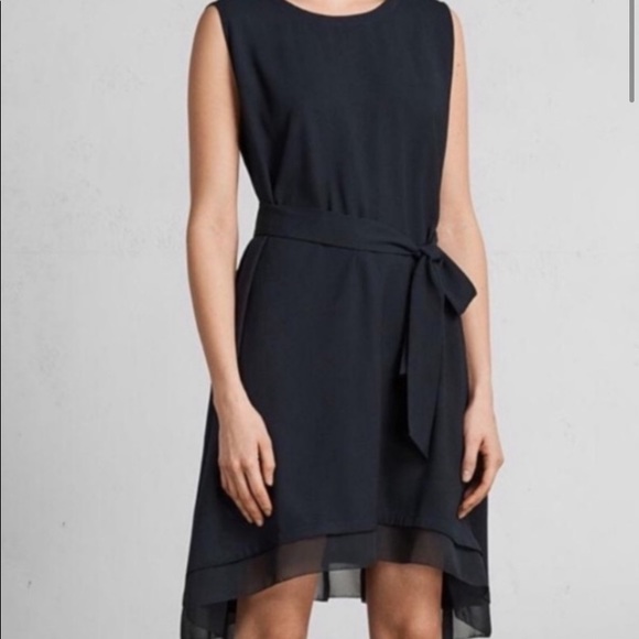 All Saints Nyla Ink Blue Asymmetrical Tie Dress 🤍